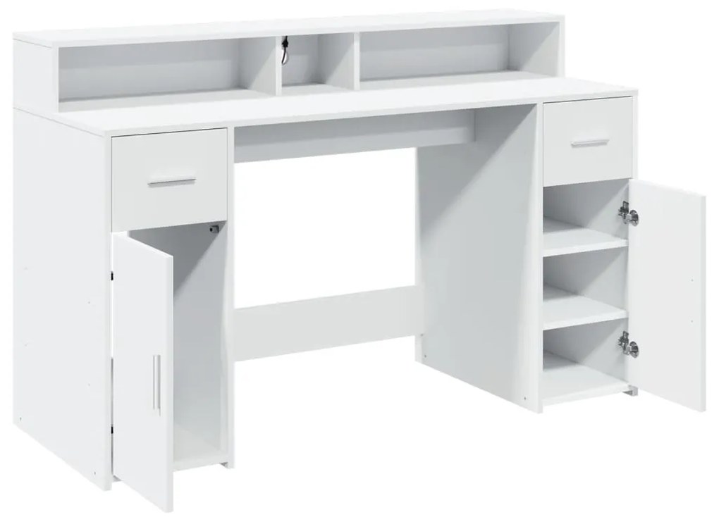 fehér szerelt fa íróasztal LED-világítással 140 x 55 x 91 cm