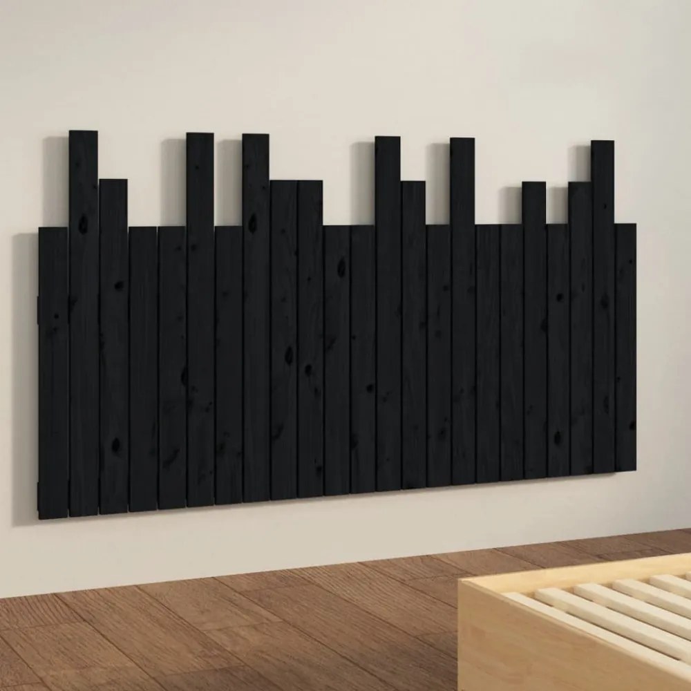fekete tömör fenyőfa fali fejtámla 146,5 x 3 x 80 cm
