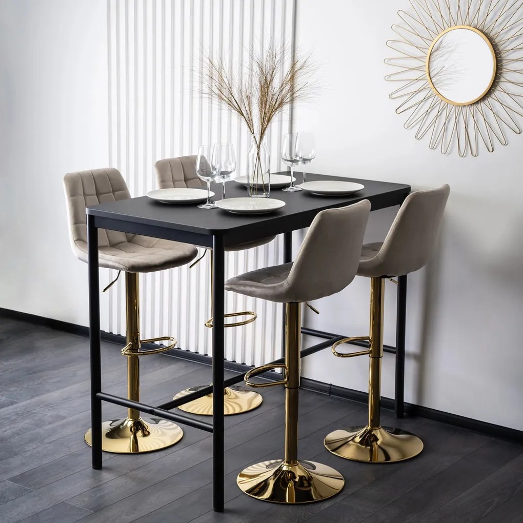 ARCOS bárszék, bézs, bársony, arany lábbal