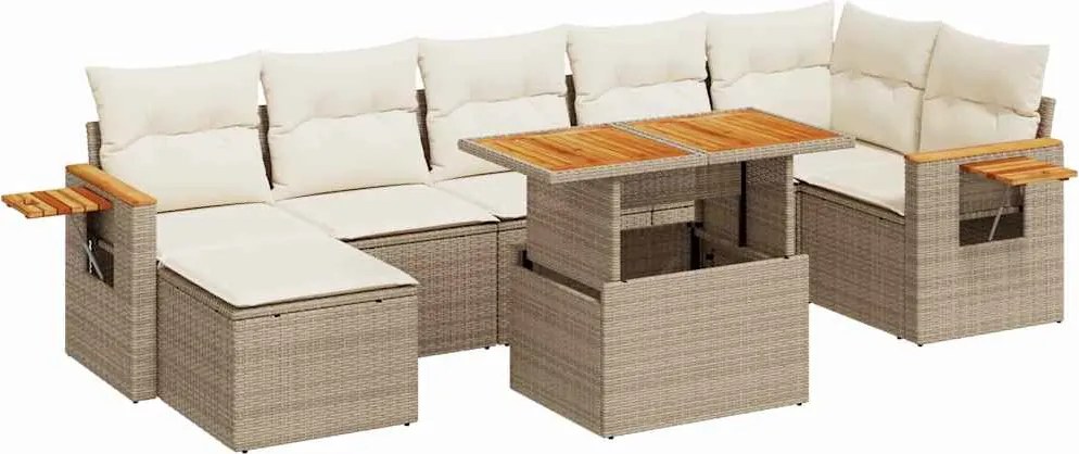 vidaXL 8 részes bézs polyrattan akácfa kerti ülőgarnitúra párnával