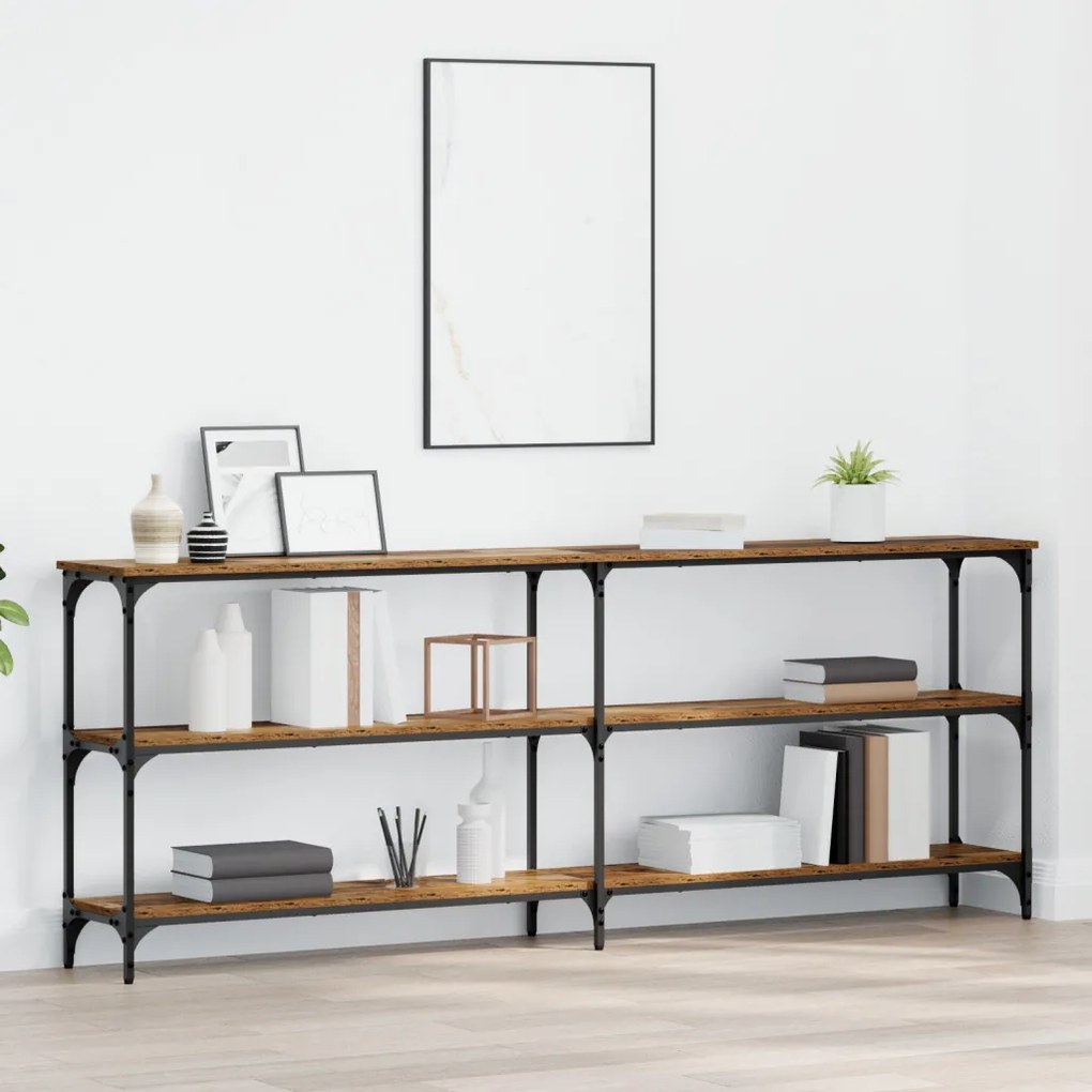 Konsole asztal Régi fa 200x29x75 cm Műgyanta fafából