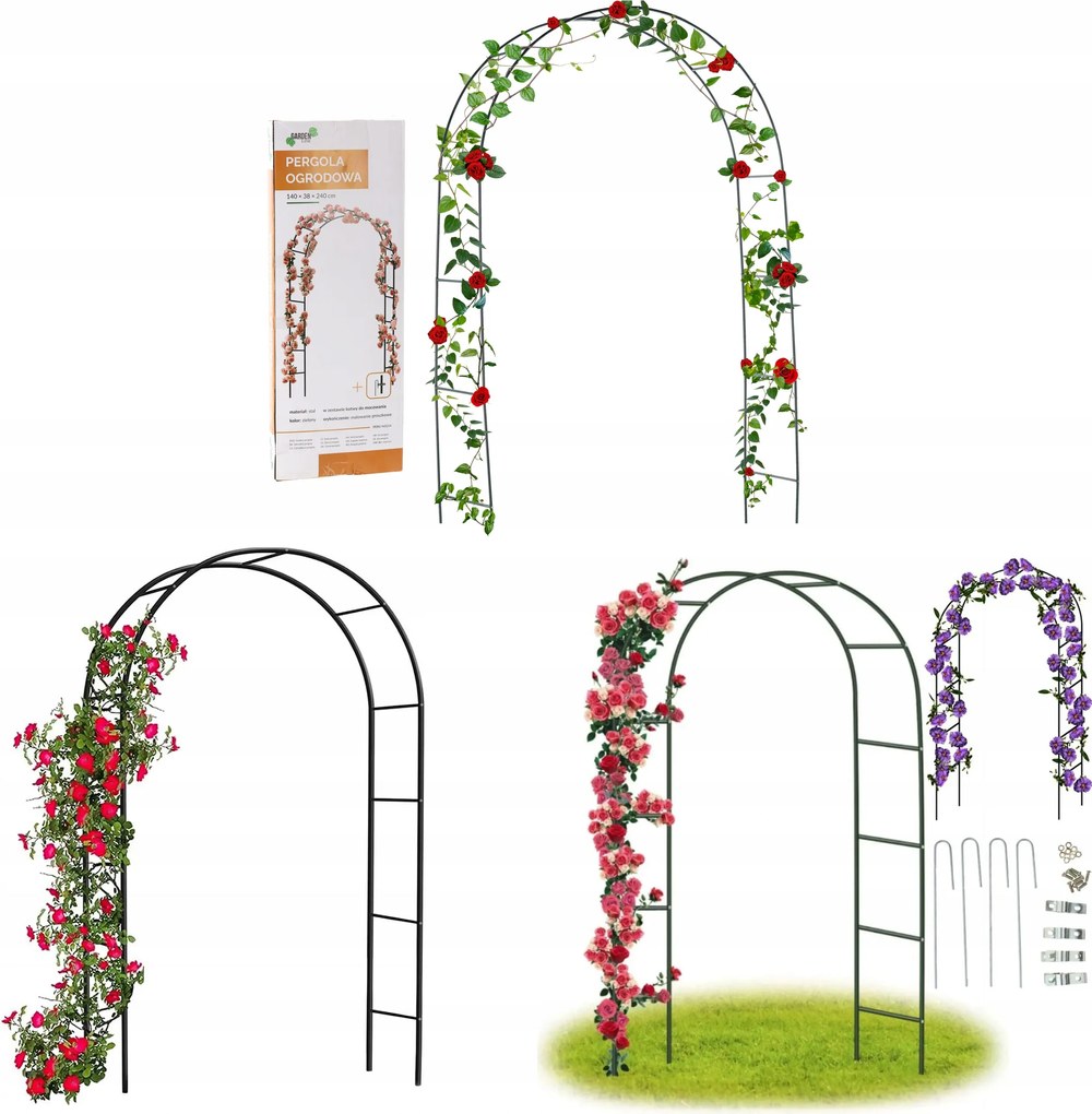 Kerti Pergola Íves Terasz Virág Rózsákhoz 140 x 38 x 240 CM (+ Horgonyok)