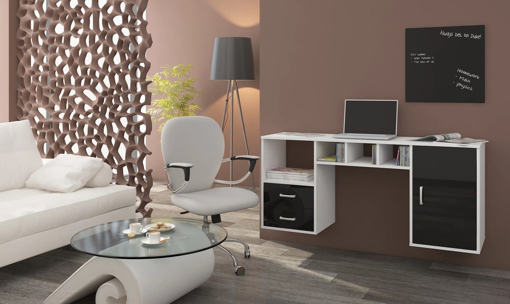 Számítógépasztal Hanger fehér + fényes fekete. 780129