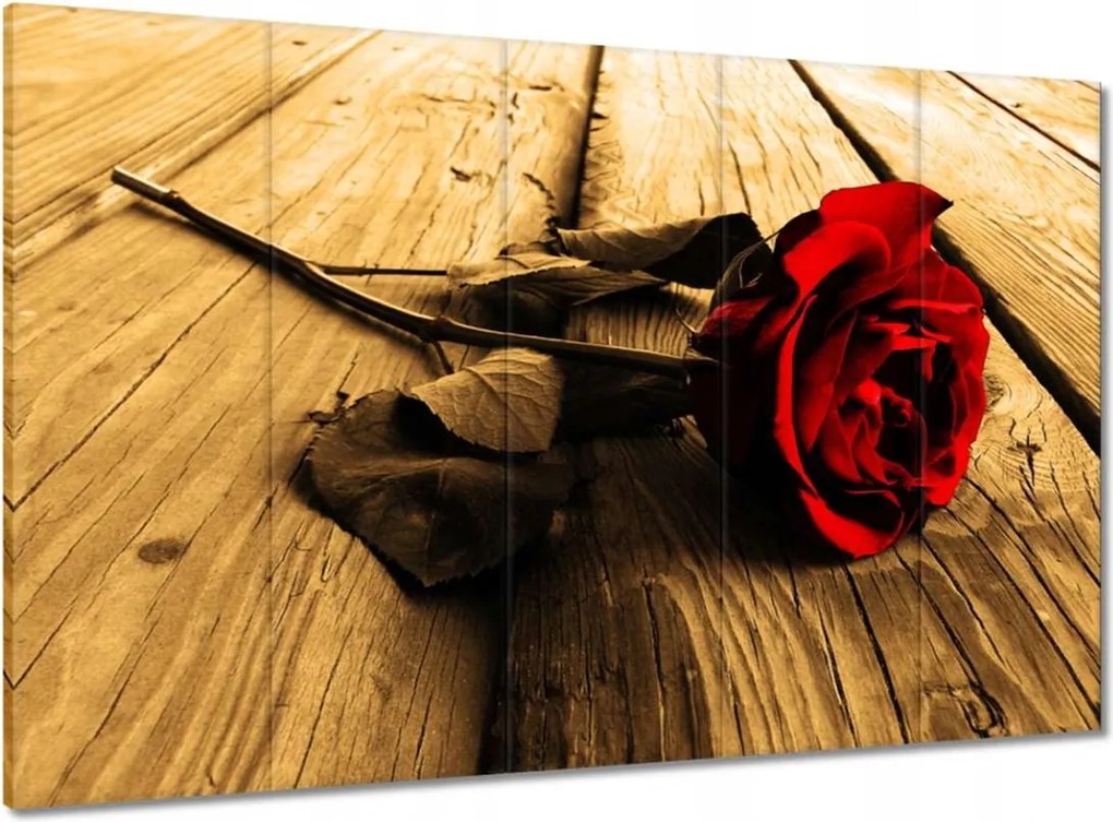 Vászonkép 100x70 Rózsa szépia deszkákon