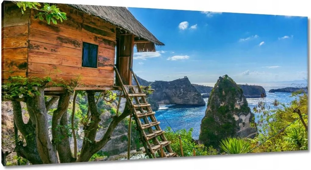 Vászonkép 115x55 Faház Tenger