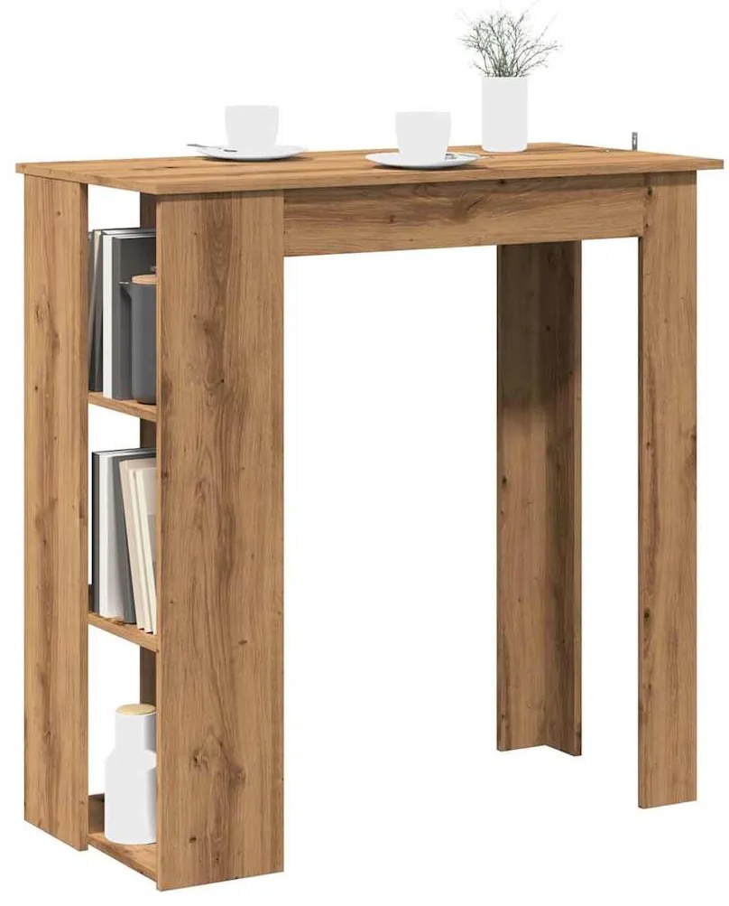 Kézműves tölgy szerelt fa bárasztal polccal 102x50x103,5 cm