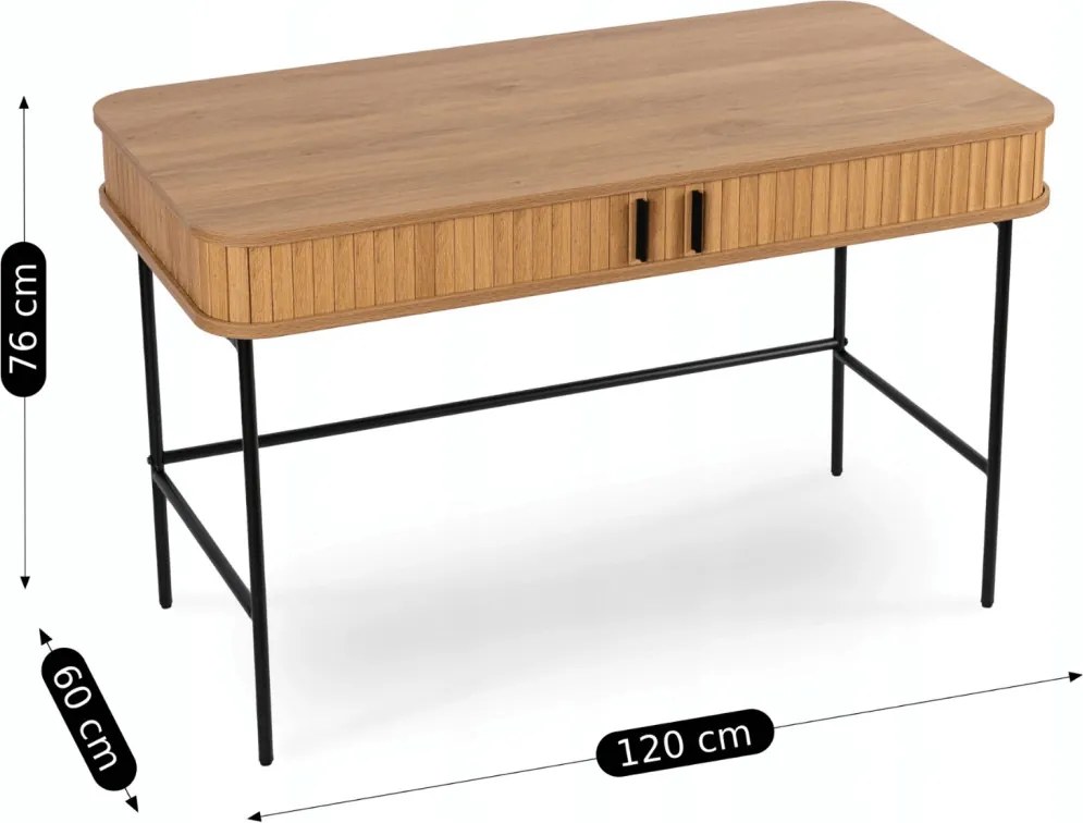 Íróasztal 120 cm, bordázott tölgy kivitelben TRISH
