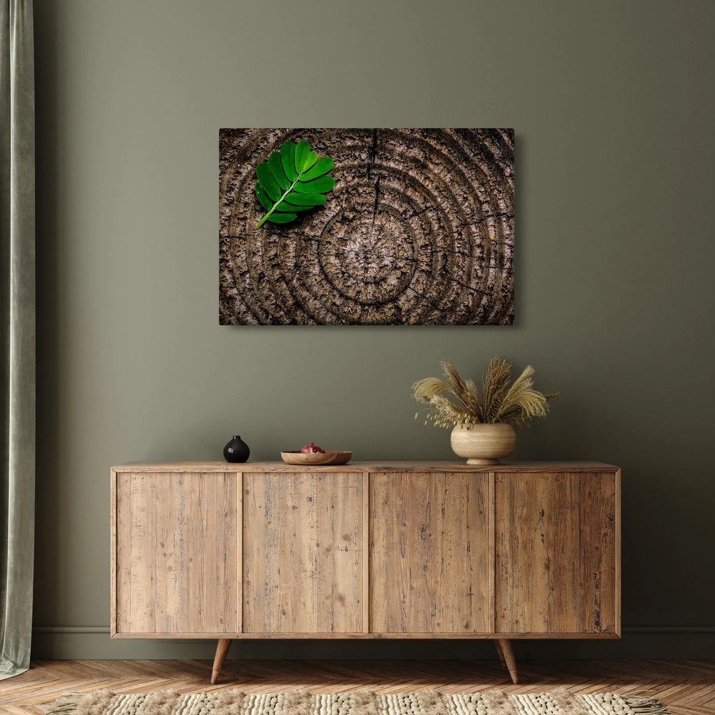 Kép egy levél a fatörzsön (90x60 cm)