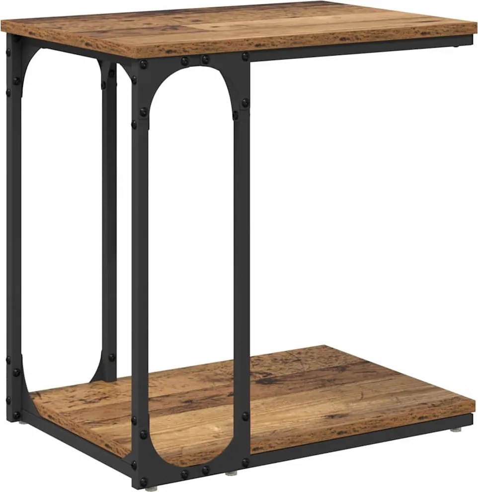 vidaXL Oldal asztal polcokkal Régi fa 50 x 35 x 52 cm Faanyag
