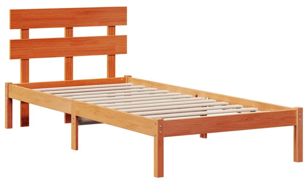 ágykeret fejtámlával gyantázott barna 75x190 cm tömör fenyő