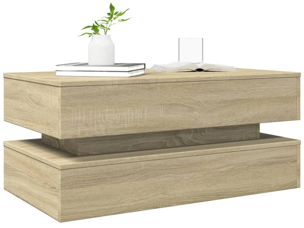 sonoma tölgy színű dohányzóasztal LED-lámpákkal 90x50x40 cm