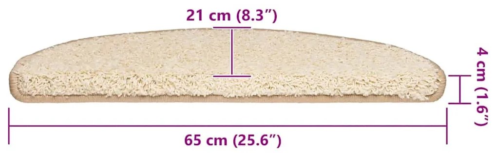 20 db krémszínű, félkör alakú lépcsőszőnyegek, 65 x 21 x 4 cm, nagy