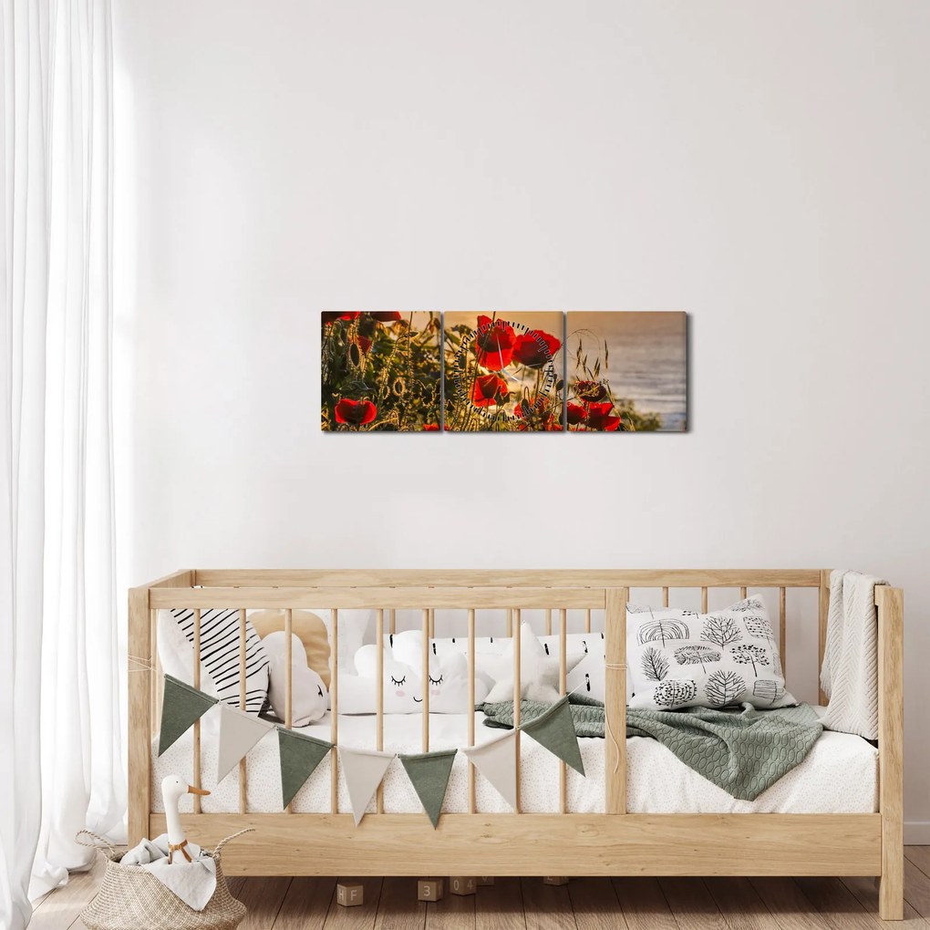 Naplemente és a pipacsok képe (órával) (90x30 cm)