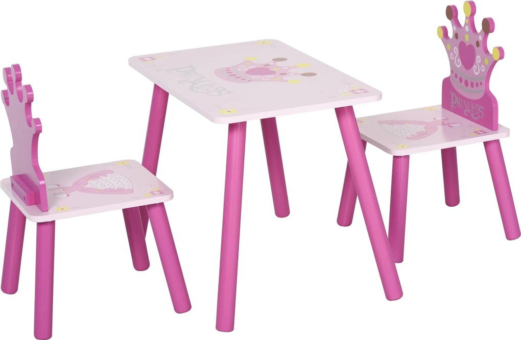 HOMCOM Gyerek Asztal és 2 Szék Szett 55x34x42 cm Asztal 28x26x50 cm 2-4 Éveseknek Rózsaszín | Aosom