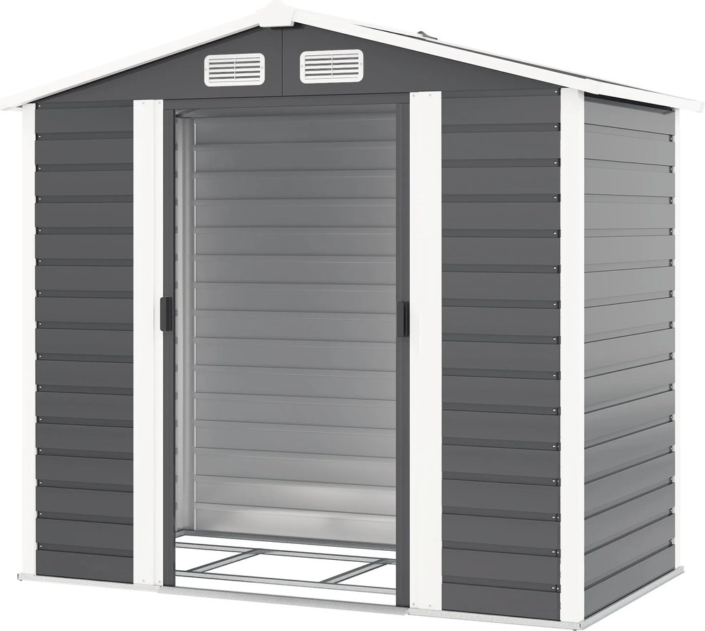Outsunny Kültéri Kertitároló Sátor 2,36m² 213x120x194 cm Külső Kerti Tároló Megerősített Alappal (Padló Nélkül) Csúszó Kétszárnyú Ajtók Zárablakkal Sö