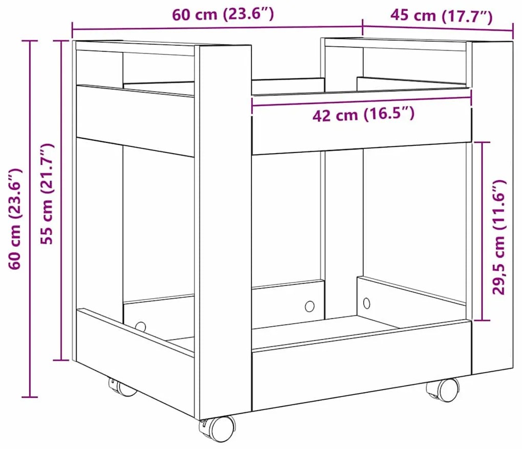 Íróasztali Kocsi Fekete tölgy 60 x 45 x 60 cm Faanyag