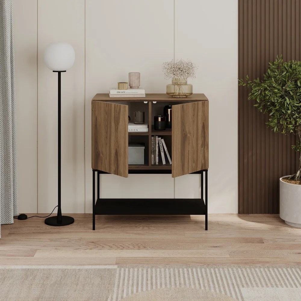 Fekete-natúr színű szekrény tölgyfa dekorral 80x90x40 cm Amira – Marckeric