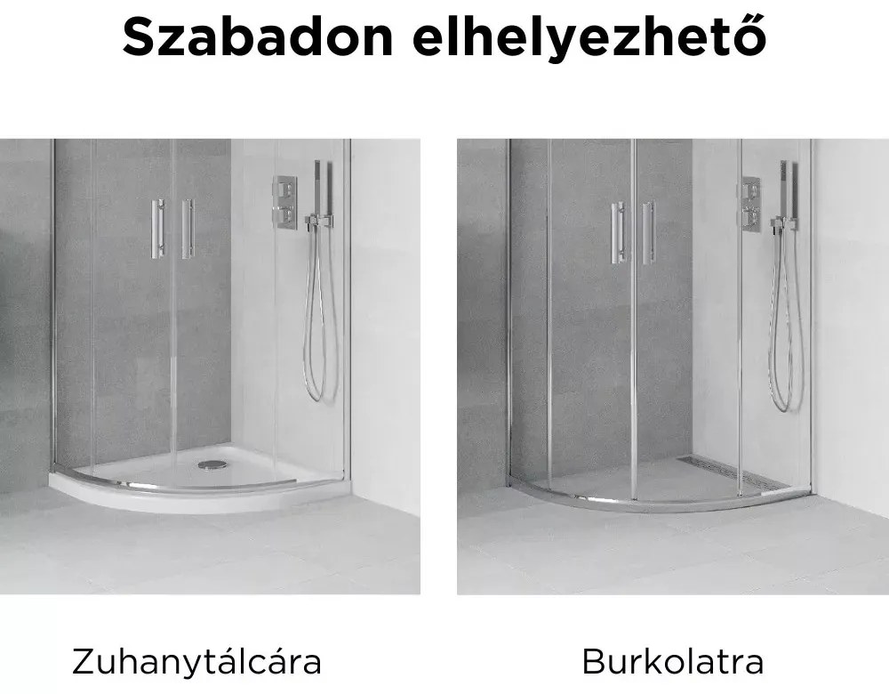 Elio 80X80 cm íves két tolóajtós zuhanykabin 6 mm vízlepergető biztonsági üveggel, krómozott elemekkel, 190 cm magas