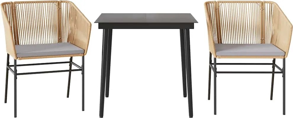 vidaXL 3 észes barna polyrattan üveg kerti étkezőgarnitúra párnával