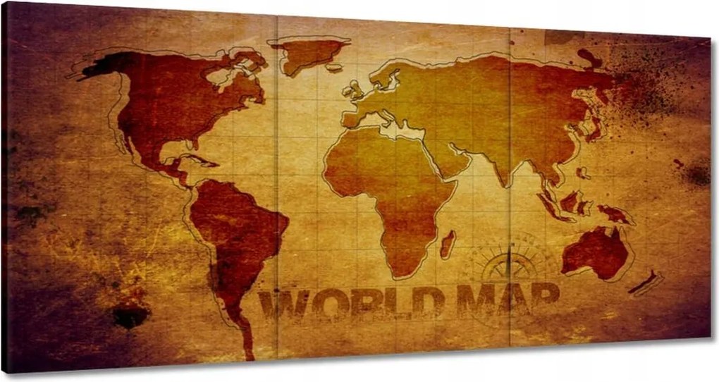 Vászonkép 60x30 Barna világtérkép Világtérkép