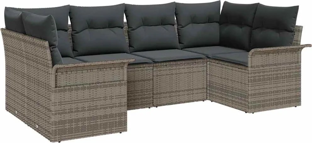 vidaXL Kerti Kanapé Szett párnával tárolóval 6 pcs Szürke Poli rattan