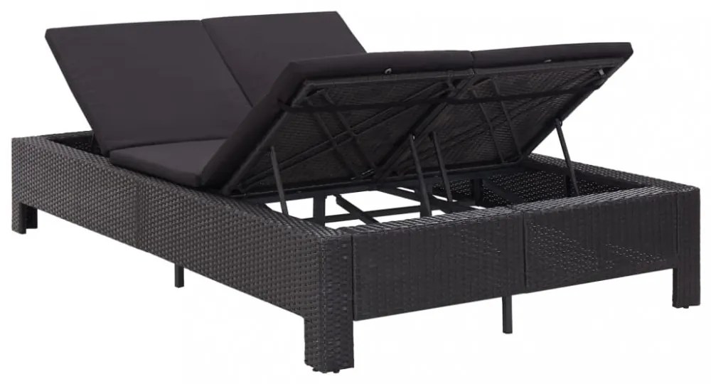 fekete polyrattan kétszemélyes napozóágy párnával