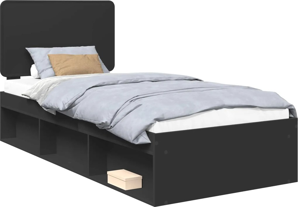 vidaXL Ágykeret fejtámlával Fekete 100 x 200 cm Tömör fenyőfa