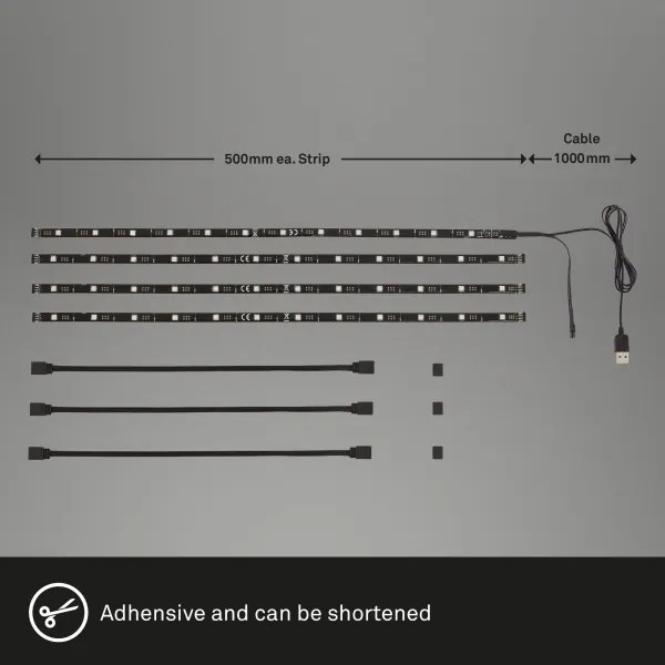 Brilo - 3m LED RGBW színes, dimmelhető TV szalag, 2,5W, USB, távirányító