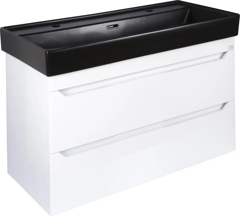 TMP SHARP 100D fali fürdőszobabútor - CeraStyle SHARP FEKETE DUPLA csaplyukas mosdóval - 100 x 48 cm