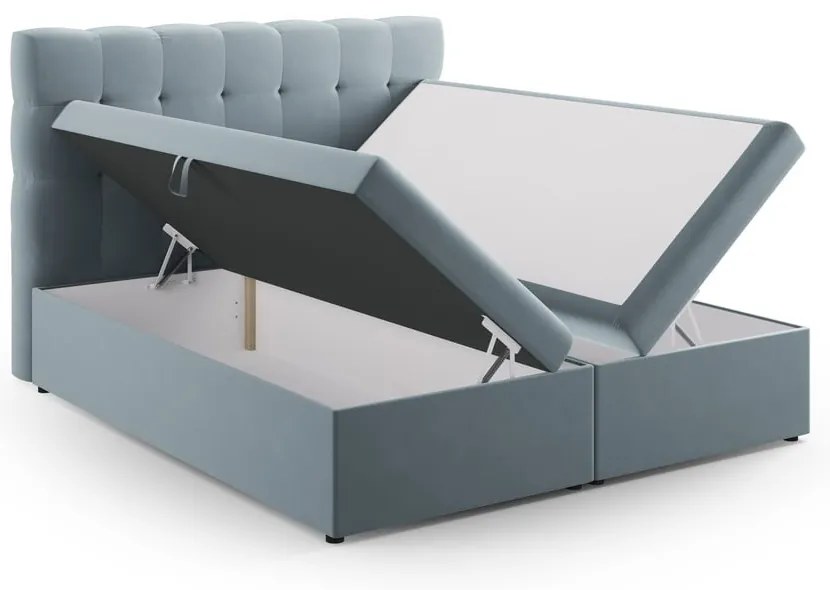 Világoskék boxspring ágy tárolóhellyel 160x200 cm Bali – Cosmopolitan Design