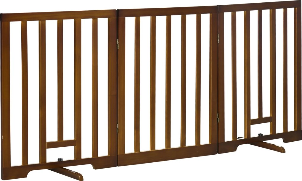 PawHut Összecsukható 3 Paneles Kutya Káta Csúszásmentes Lábakkal, Folyosókhoz, Lépcsőkhez és Szobákhoz, Fenyőfából, 181x35x76 cm, Sötétbarna | Aosom