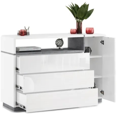 FRED fiókos komód, fehér/szürke színben