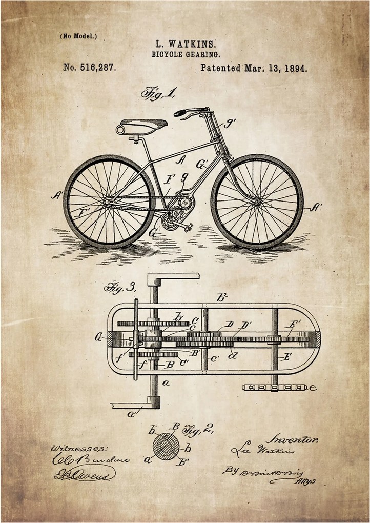 Poszter Kerékpár Retro Watkins Vintage Patent Séma