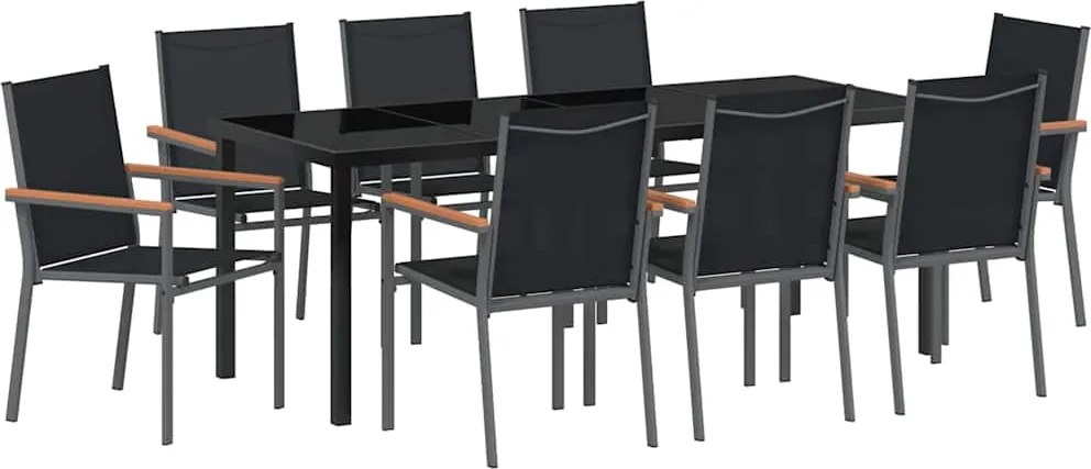 vidaXL Kert étkező szett 9 pcs Fekete Porfestett acél