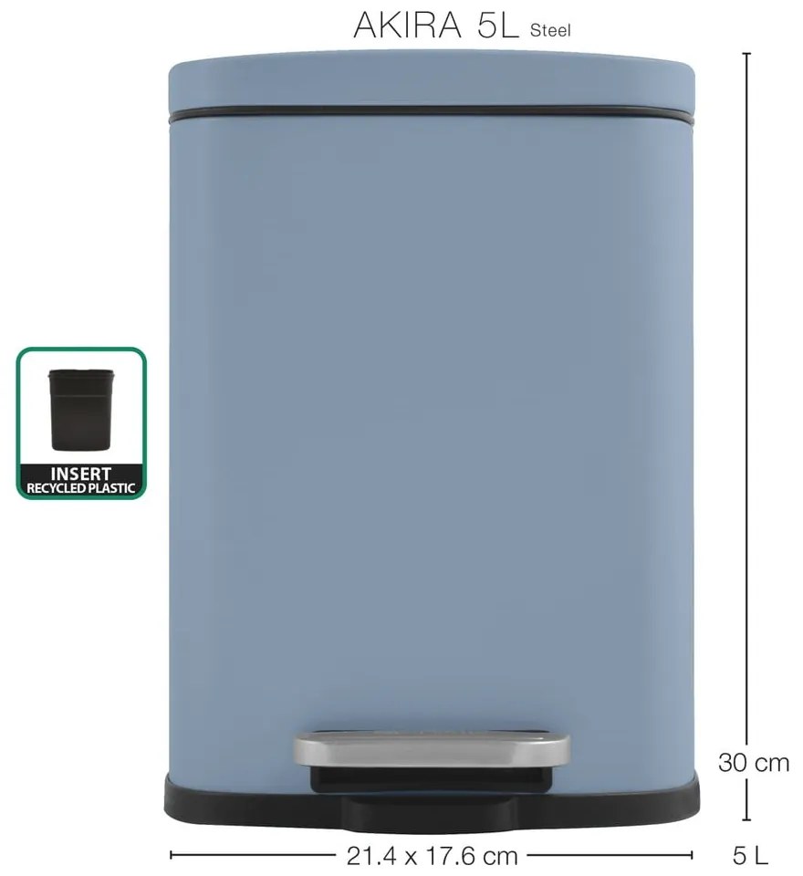 Világoskék acél pedálos szemetes 5 l Akira – Spirella