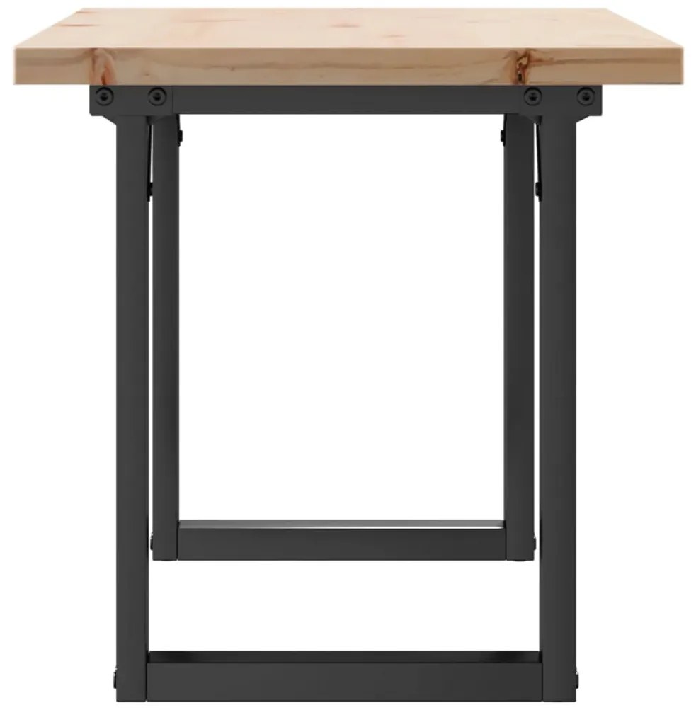 Tömör fenyőfa és acél O-vázú dohányzóasztal 90x40x45,5 cm
