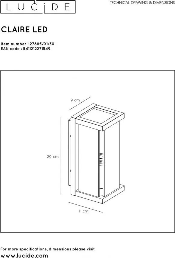 LUCIDE 27885-01-30 CLAIRE Modern Kültéri Fali Lámpa E27 IP54