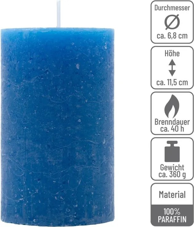 Rusztikus gyertya készlet 11,5 cm Ø 6,8 cm 6 db kék