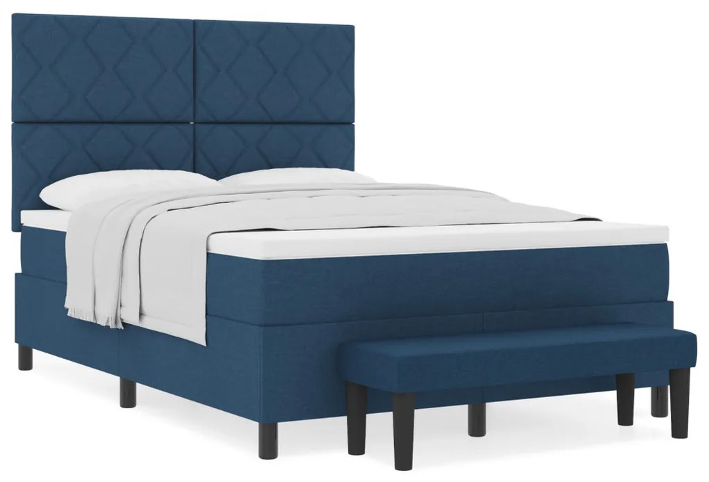 Box Spring Ágy Matraccal és Padnak Kék 140x190 cm Szövet