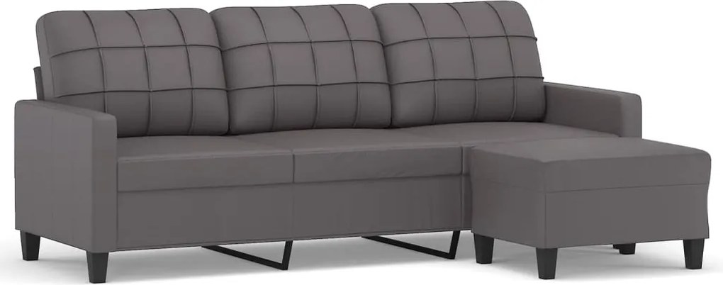 vidaXL 3 személyes szürke műbőr kanapé lábtartóval 180 cm