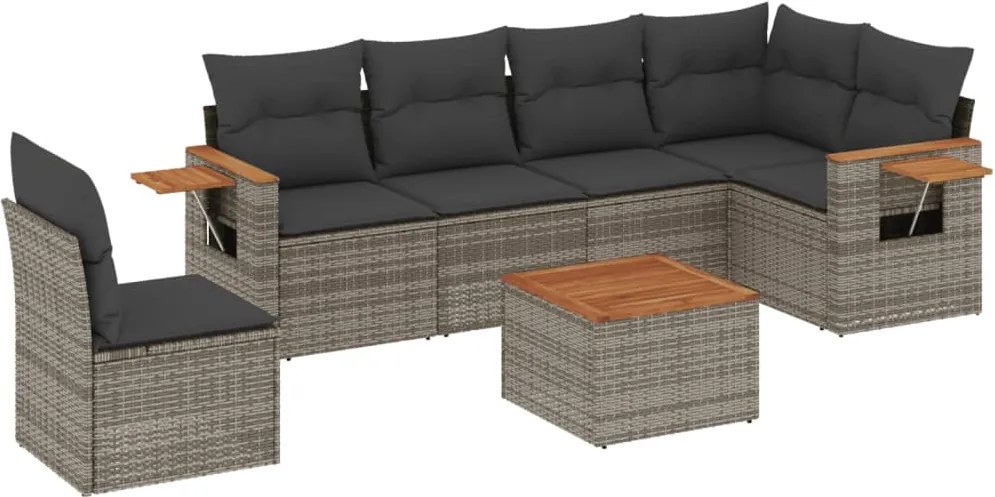vidaXL 7 részes szürke polyrattan kerti ülőgarnitúra párnákkal