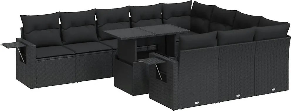 vidaXL 11 részes fekete polyrattan kerti ülőgarnitúra párnákkal