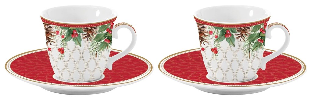 Karácsonyi porcelán kávés csésze 2 db vörösbegy díszdobozban Christmas Berries