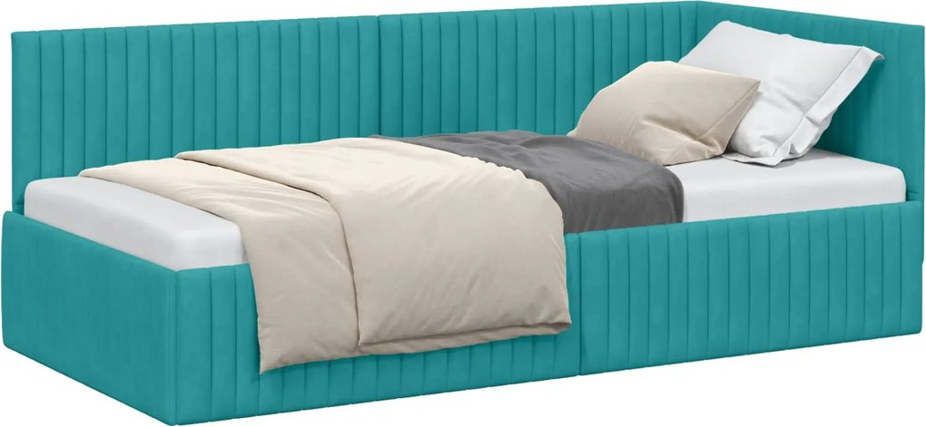 vidaXL Sarokágy keret fejtámlával Türkiz 90 cm x 200 cm Bársony