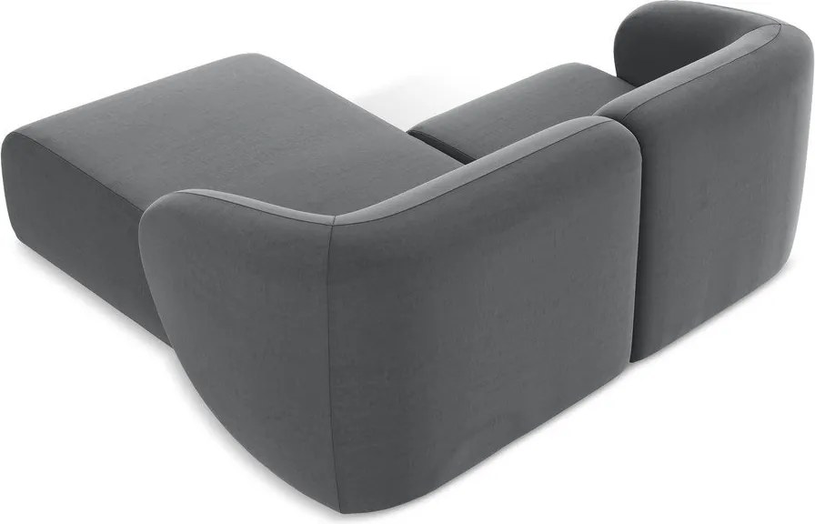 Szürke bársony sarokkanapé (jobb oldali-heverő résszel) Lani – Makamii