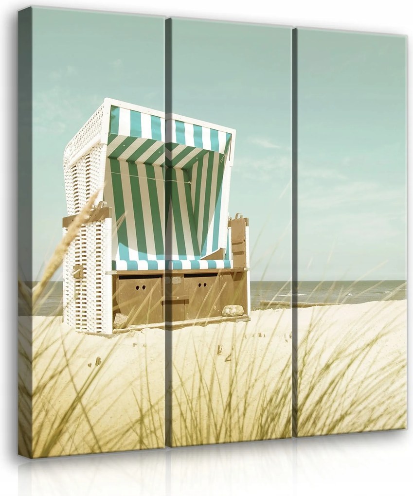 Vászonkép 90x100 Tengerpart nyár pihenés szék homok ég nyugalom