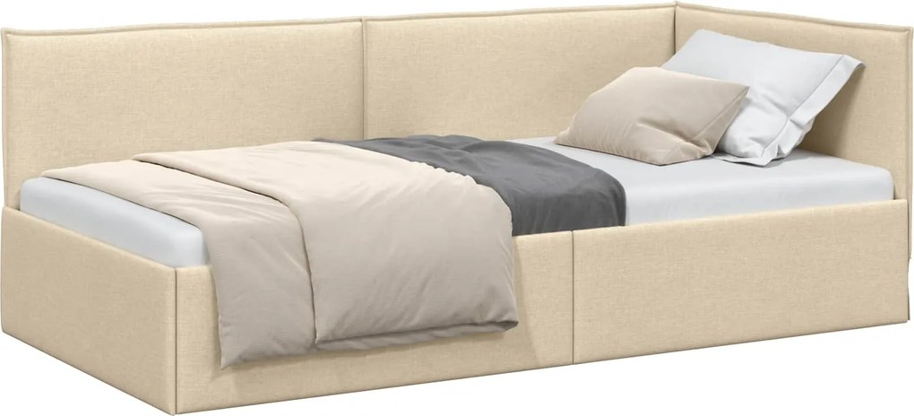 vidaXL Sarokágy keret fejtámlával Krém 90 x 200 cm szövet
