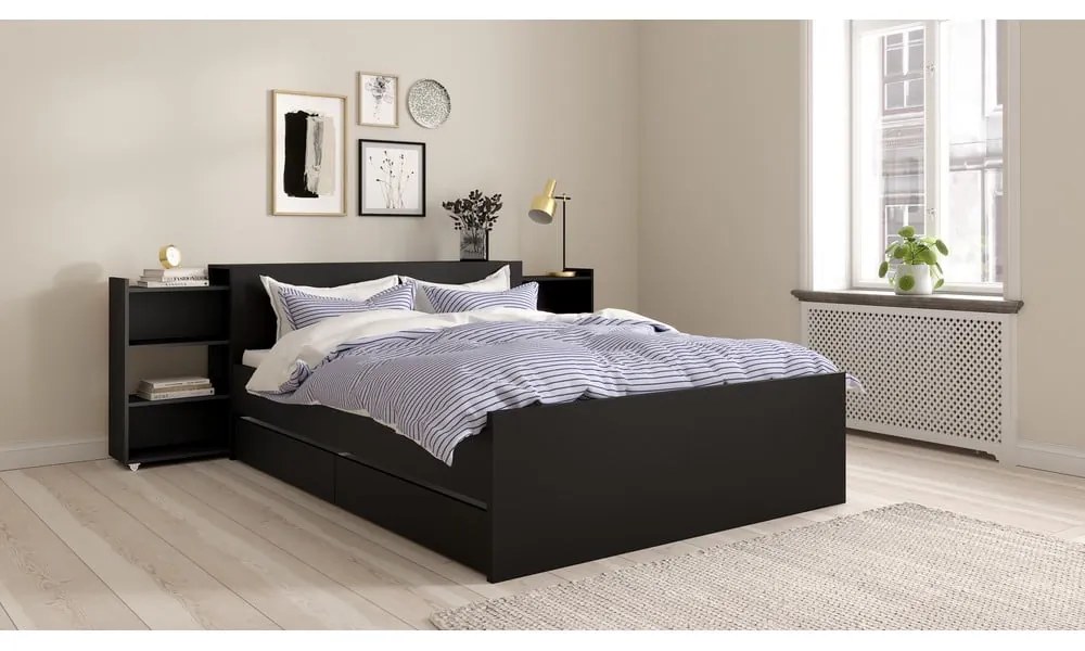 Fekete ágy alatti fiók szett 2 db-os 90x190-140x190 cm Naia – Tvilum