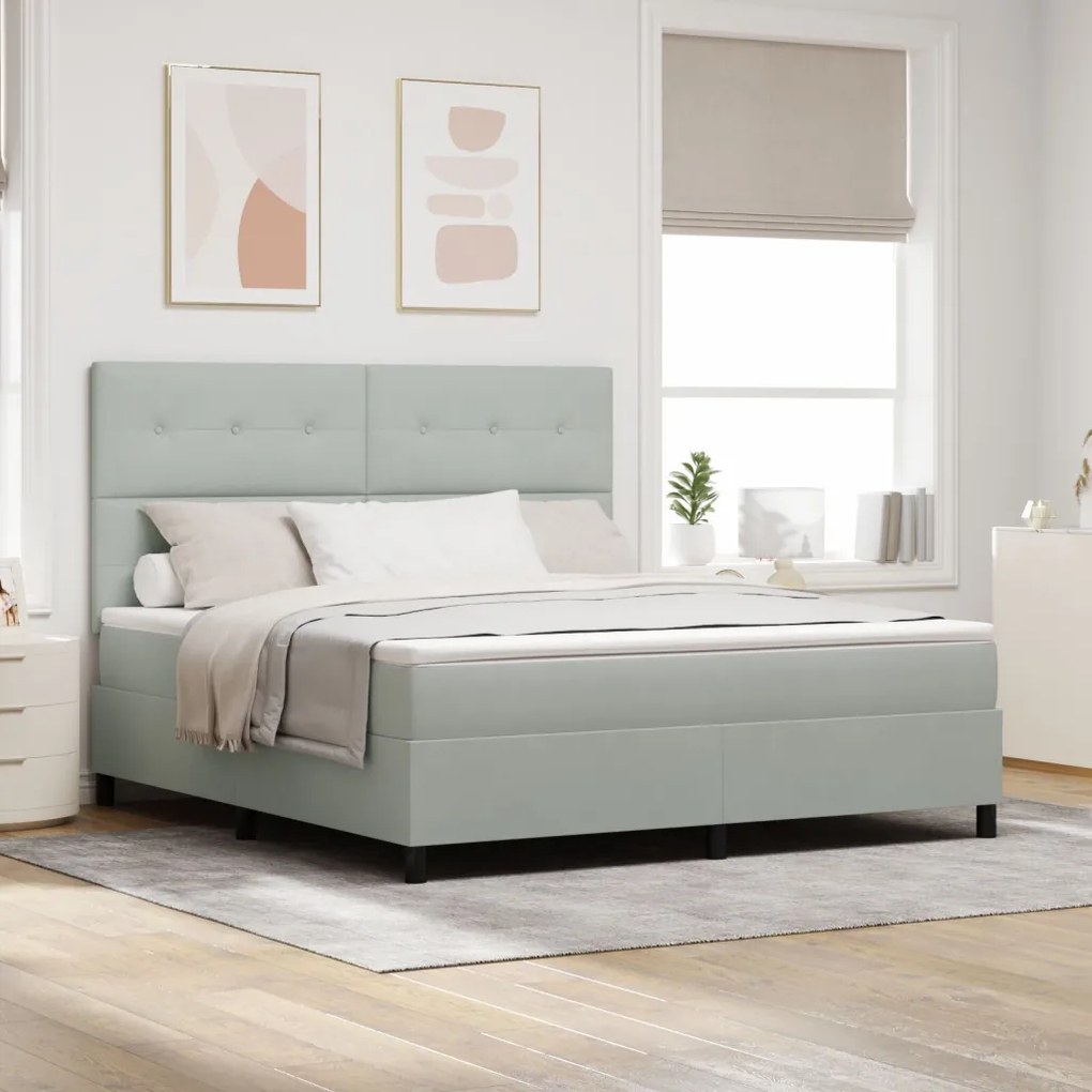 Boxspring Ágy Matracot tartalmazó Világosszürke Szuper King Bársonyos