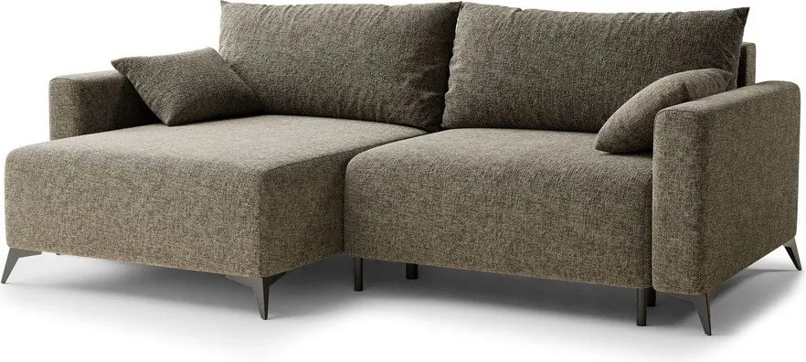 Barna zsenília kinyitható-tárolóhelyes sarokkanapé (bal oldali-heverő résszel) Leon – Maison de Rêve